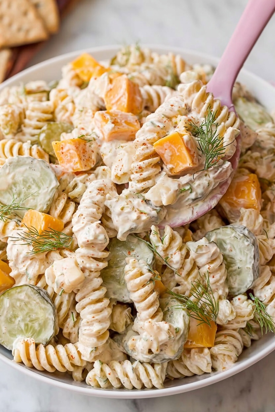 Dill Pickle Pasta Salad - Serving Suggestion