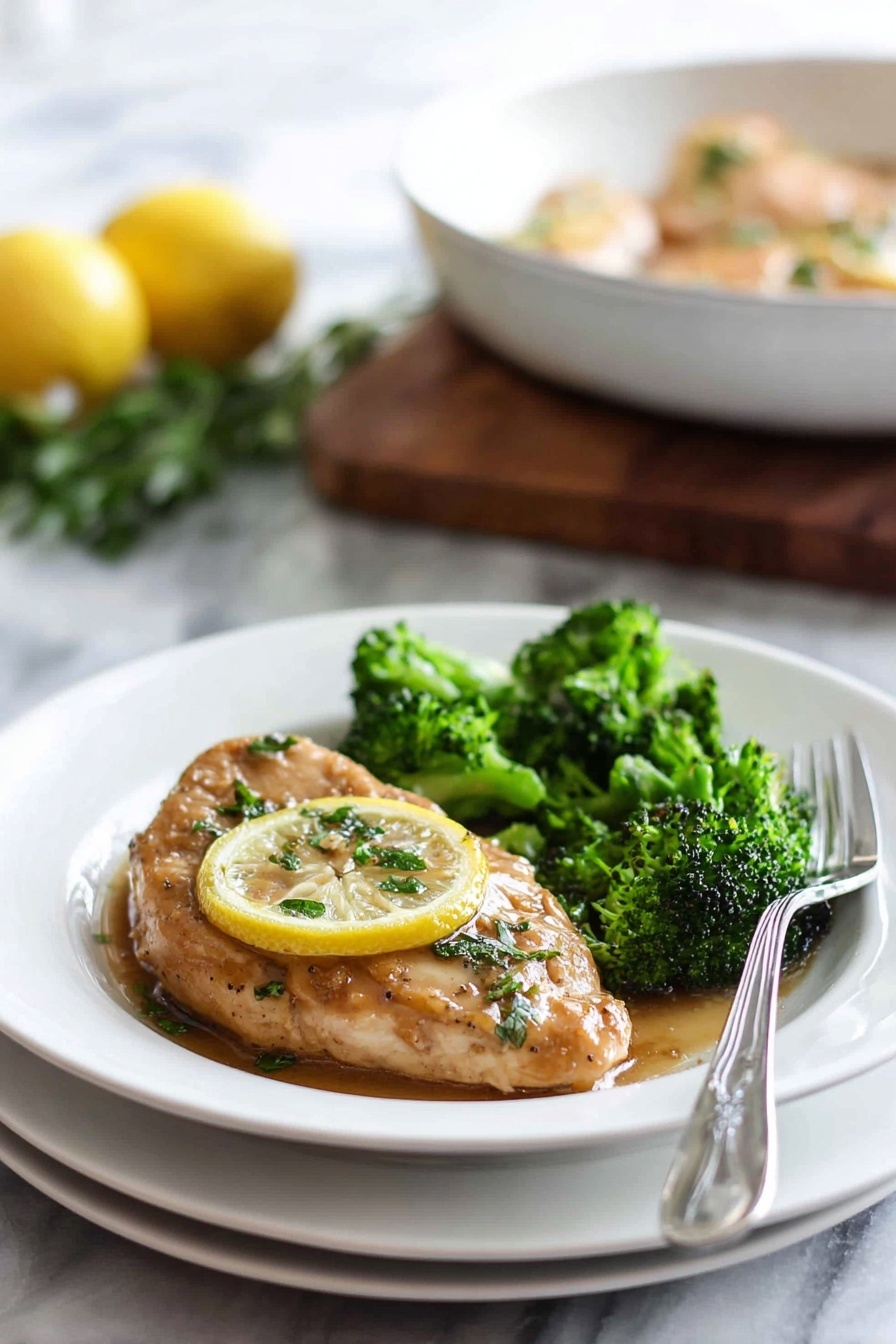 Lemon Garlic Chicken - The image shows several cooked chicken pieces, each topped with a small lemon slice and sprinkled with chopped green herbs. The chicken has a shiny, slightly browned surface with a light golden color and some black pepper visible. There is a light sauce around the chicken, which adds a glossy look and pools gently under the pieces. The background is a white marbled texture. Photo taken with an iphone --ar 2:3 --v 7