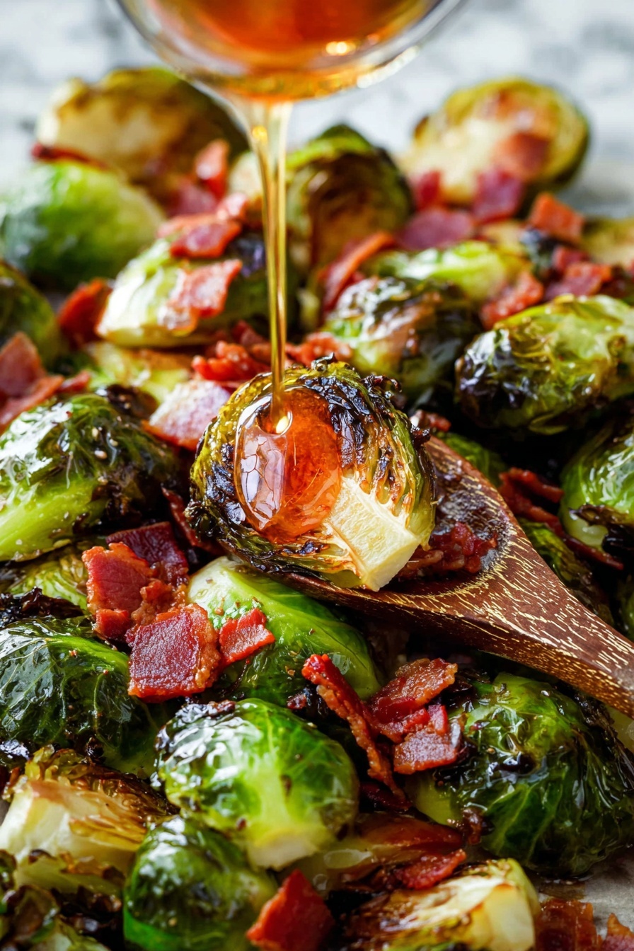 A close-up of a bowl filled with several layers of roasted brussels sprouts, each halved to show a golden-brown, crispy surface inside with green leaves curling around the edges. Scattered on top and mixed in are small, bright red cubes of cooked meat, adding a contrast in color and texture. The bowl is white with a slightly speckled rim, and the whole scene sits on a white marbled surface, making the green and red colors stand out. The brussels sprouts have a shiny, slightly oily look, and the meat pieces are glossy, showing they are cooked and juicy. photo taken with an iphone --ar 2:3 --v 7
