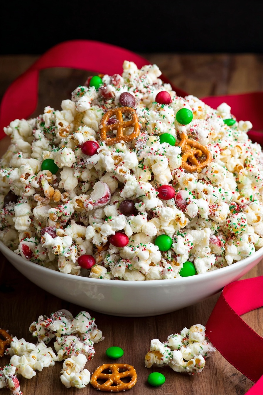 White Chocolate Christmas Popcorn - Serving Suggestion