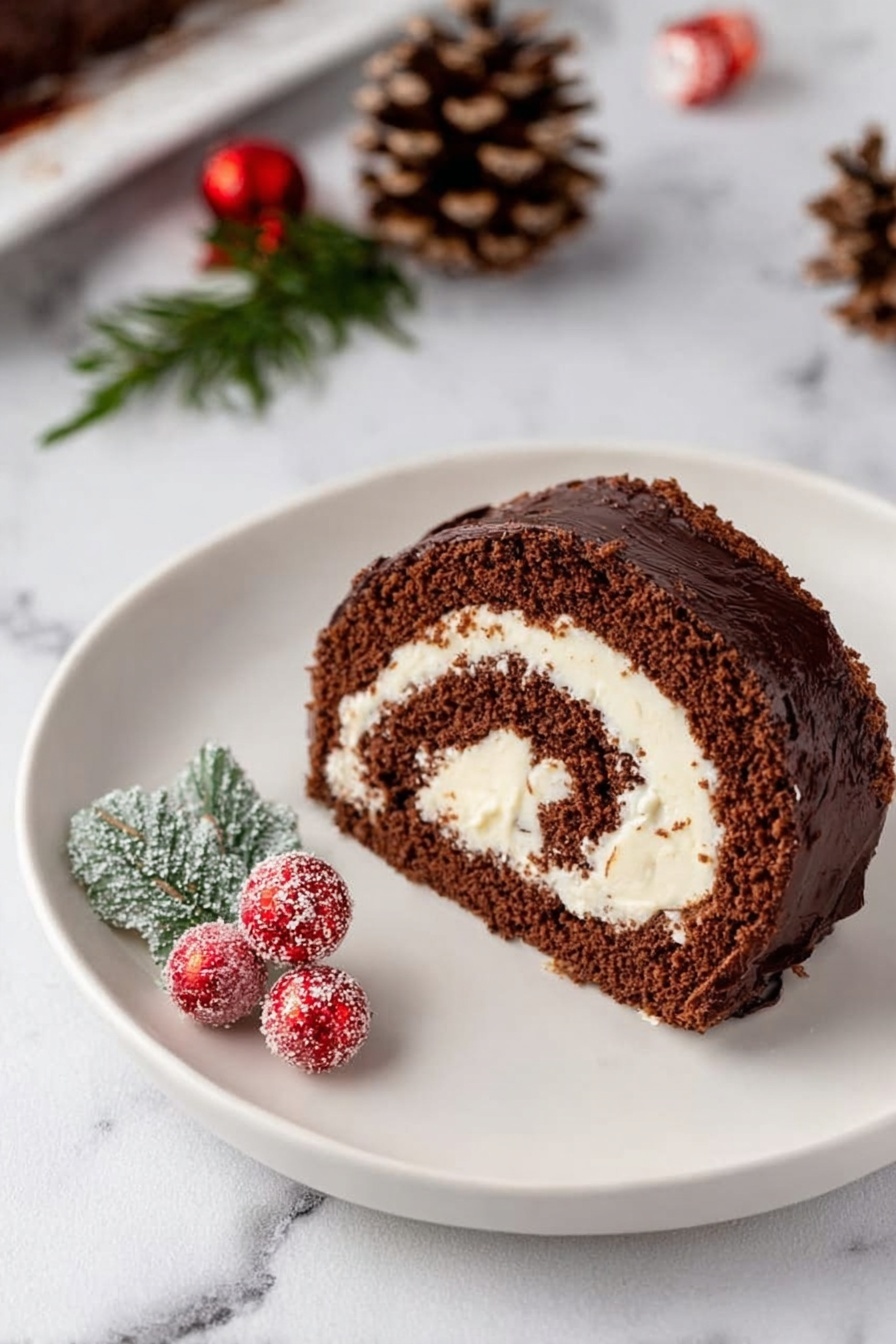 chocolate yule log - Serving Suggestion