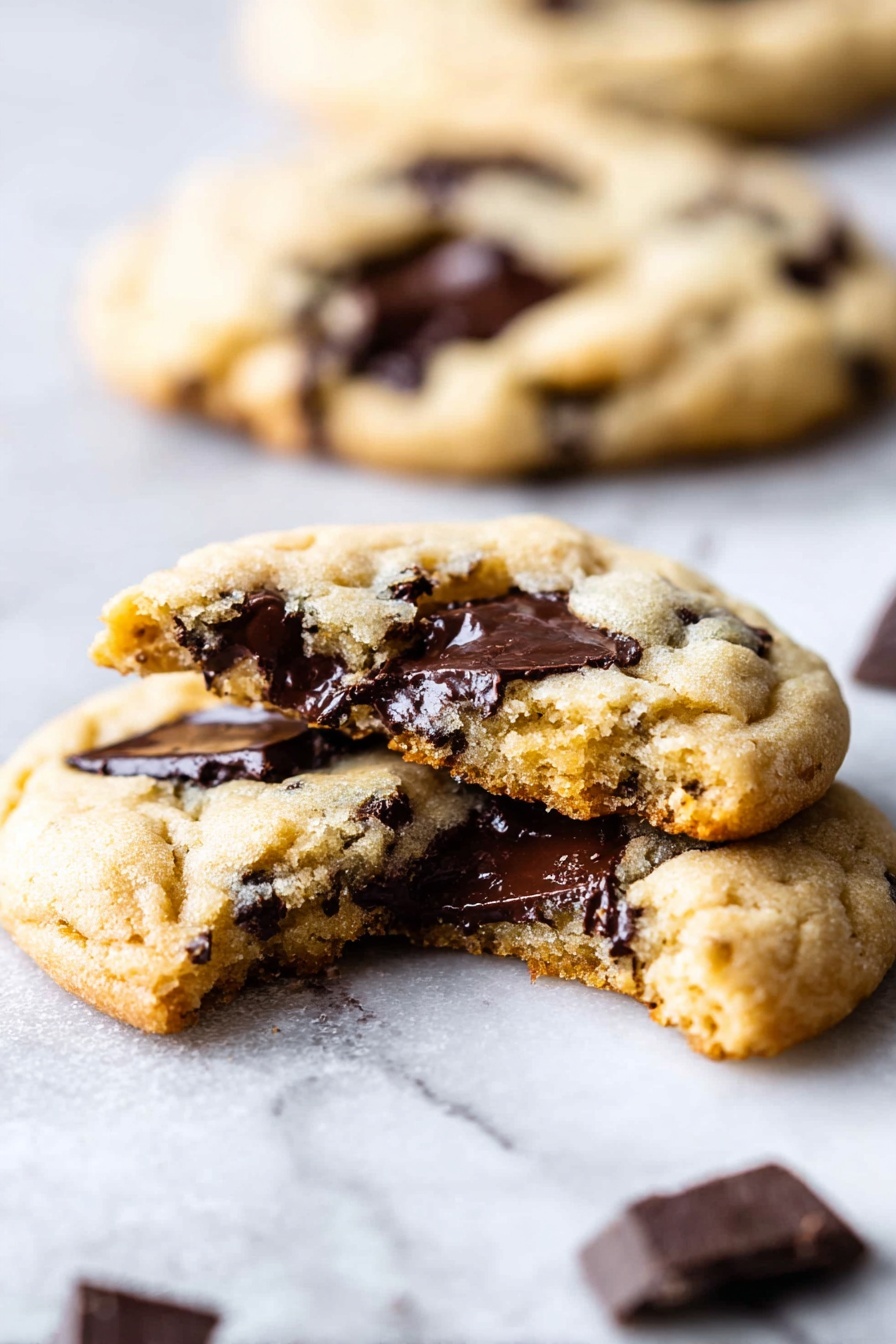 The image shows a round metal cooling rack with thin wires arranged in a grid, holding seven golden brown chocolate chip cookies. Each cookie has a slightly rough texture with many dark brown chocolate chips melted on top, spread evenly across the light golden surface. The cookies sit directly on the rose gold-colored wire rack that is placed on a white marbled surface, creating a clean and bright background. The cookie in the front is in clear focus, showing a soft texture and slightly raised edges, while the cookies in the back blur gently. Photo taken with an iphone --ar 2:3 --v 7