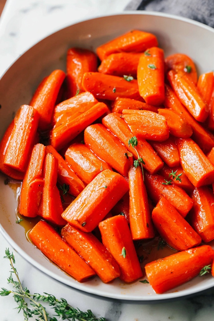 The image shows a close-up view of cooked carrot pieces laid out randomly, each piece is thick, bright orange, and has a smooth, slightly glossy texture that shows they are moist and tender. The carrots vary in length but are mostly cut into chunks about two inches long, with some pieces showing rounded ends. Small green herb leaves are scattered lightly on top, adding a tiny touch of contrast. The background is a white marbled texture, softly blurred to keep the focus on the vivid orange carrots. photo taken with an iphone --ar 2:3 --v 7
